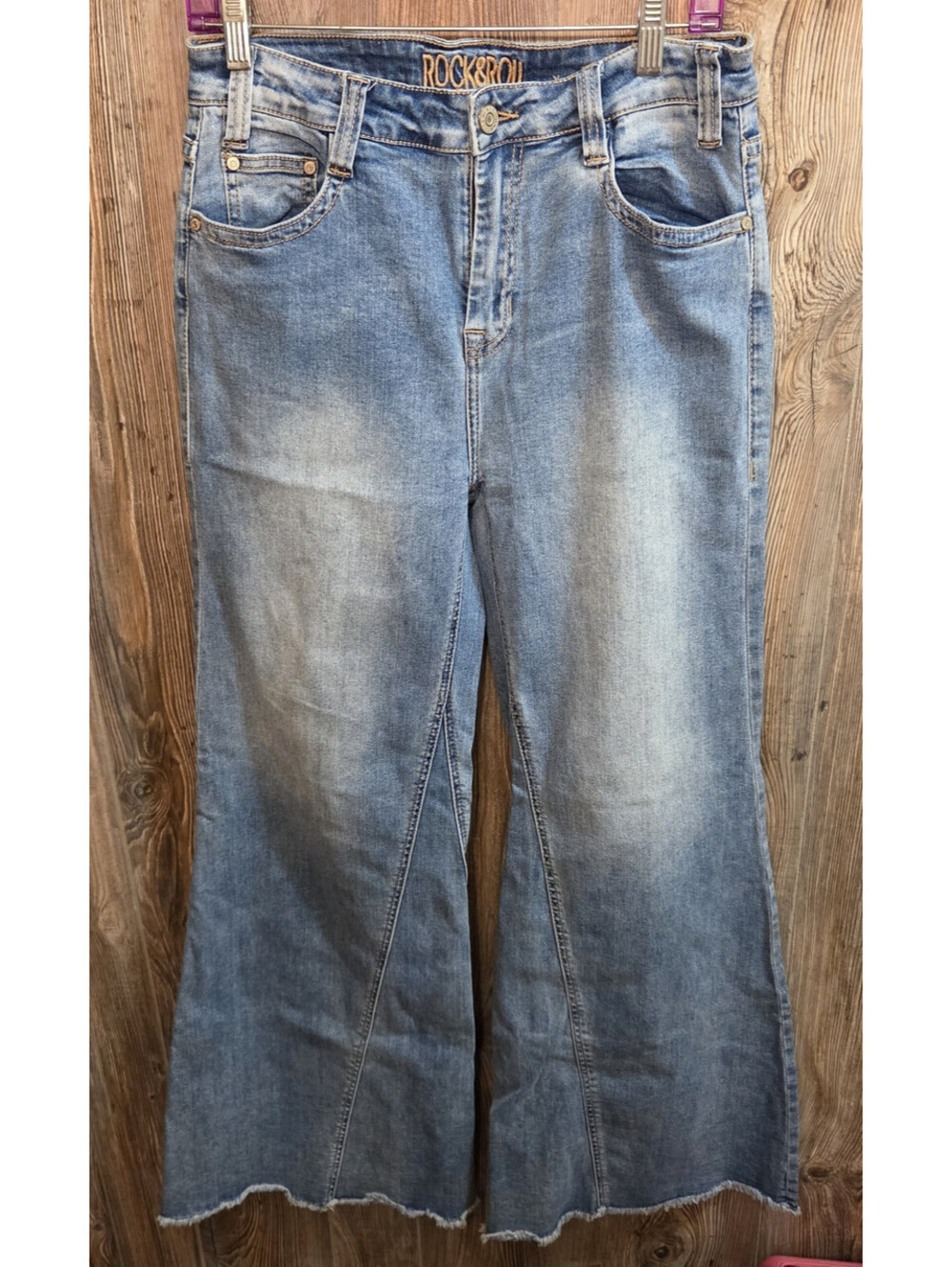 Rock & Roll Cowgirl Denim Jeans Women Size 30x34 High Rise Boot Flair Rough Hem